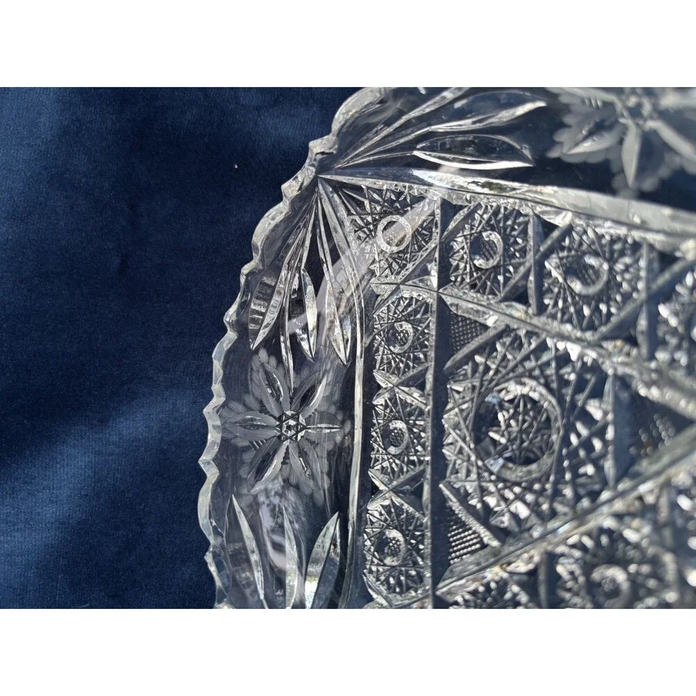 American Brilliant Period Intricate Pattern Sawtooth Candy Dish Handle
